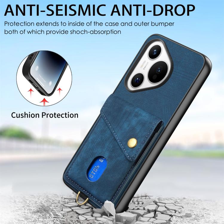 For Huawei Pura 70 Retro Card Wallet Fold Leather Phone Case with Strap