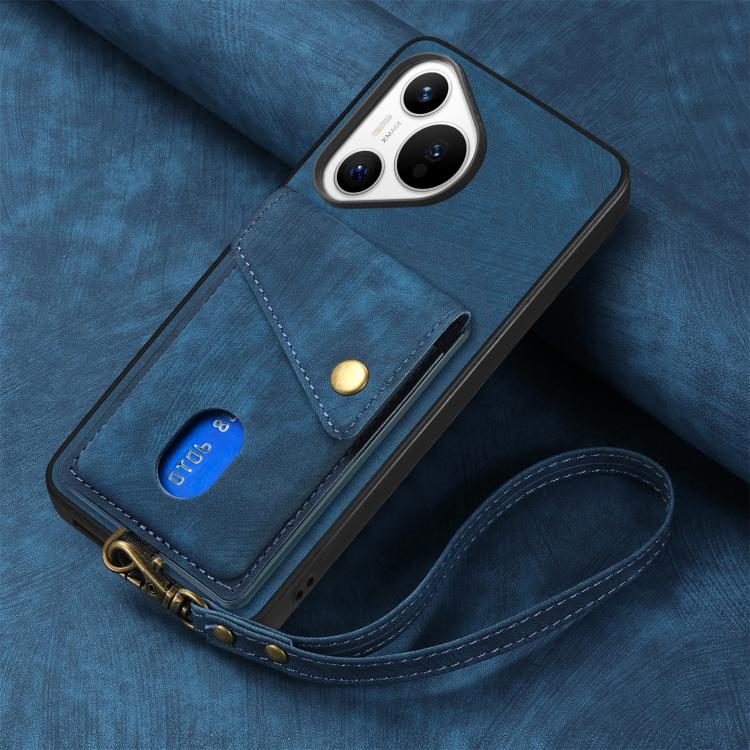 For Huawei Pura 70 Retro Card Wallet Fold Leather Phone Case with Strap
