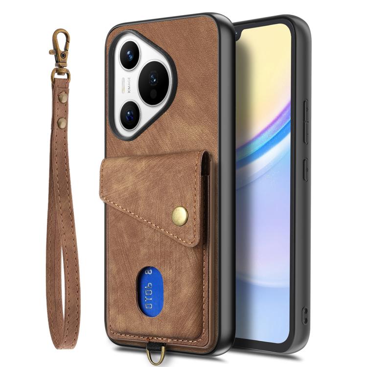 For Huawei Pura 70 Retro Card Wallet Fold Leather Phone Case with Strap