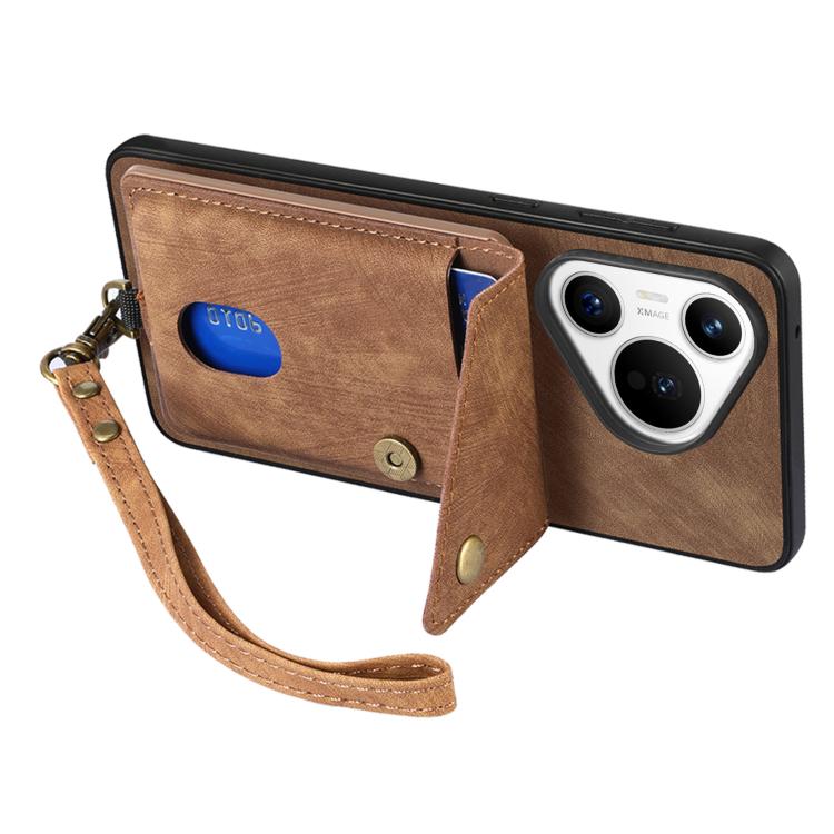 For Huawei Pura 70 Retro Card Wallet Fold Leather Phone Case with Strap