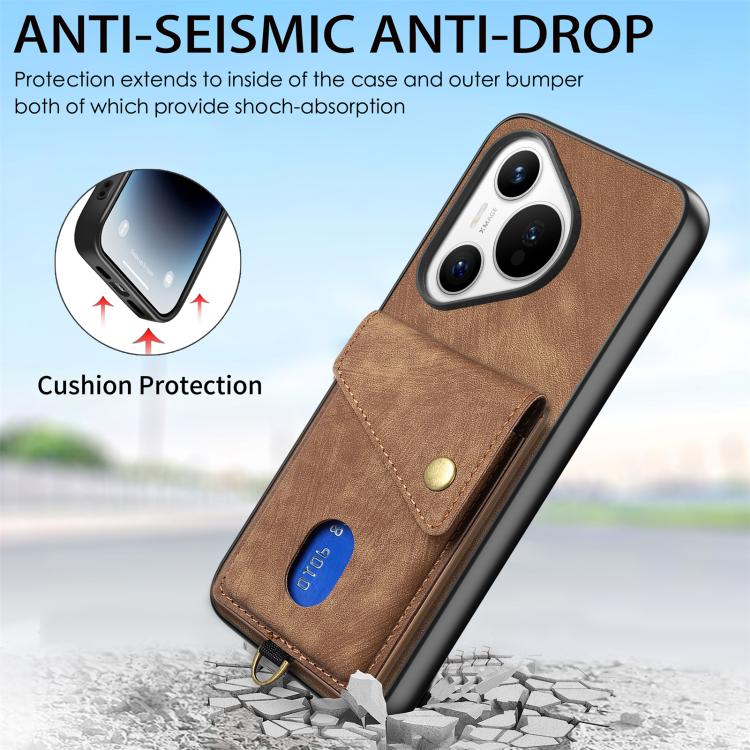 For Huawei Pura 70 Retro Card Wallet Fold Leather Phone Case with Strap