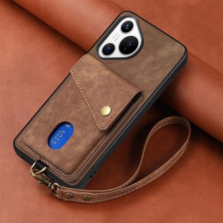 For Huawei Pura 70 Retro Card Wallet Fold Leather Phone Case with Strap