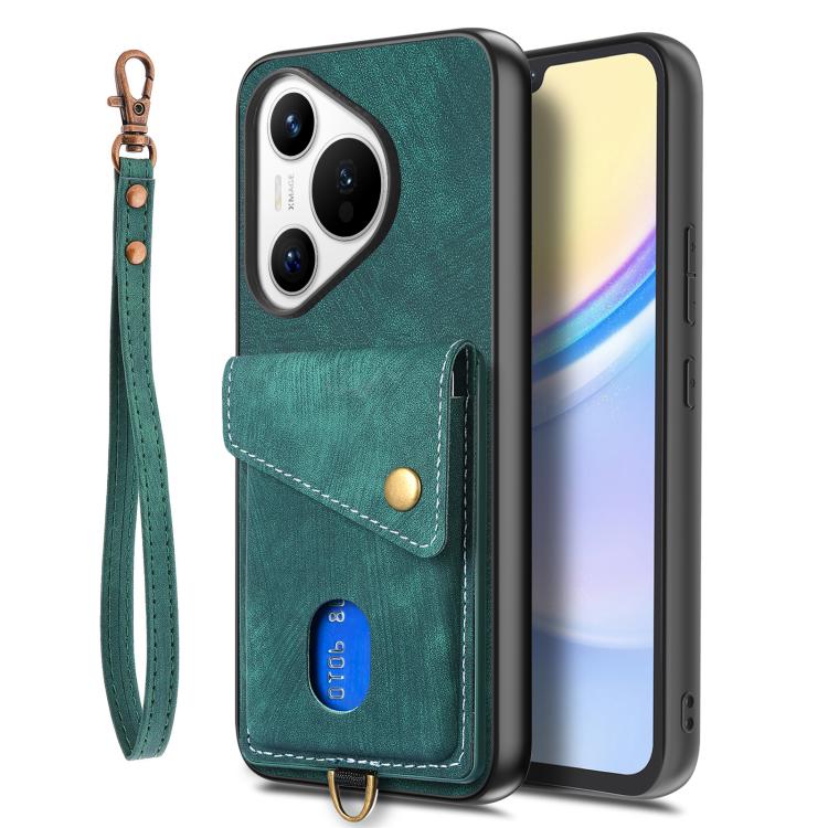 For Huawei Pura 70 Retro Card Wallet Fold Leather Phone Case with Strap