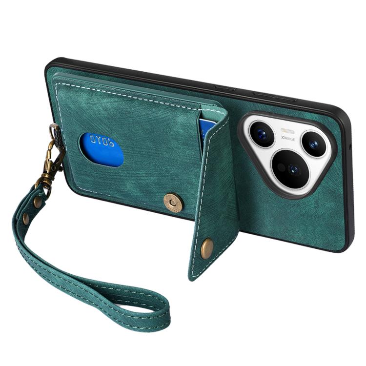 For Huawei Pura 70 Retro Card Wallet Fold Leather Phone Case with Strap
