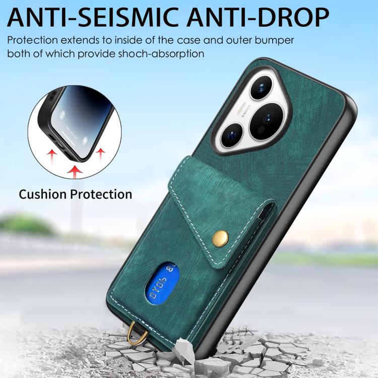For Huawei Pura 70 Retro Card Wallet Fold Leather Phone Case with Strap