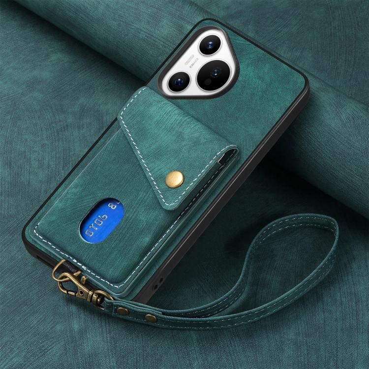 For Huawei Pura 70 Retro Card Wallet Fold Leather Phone Case with Strap