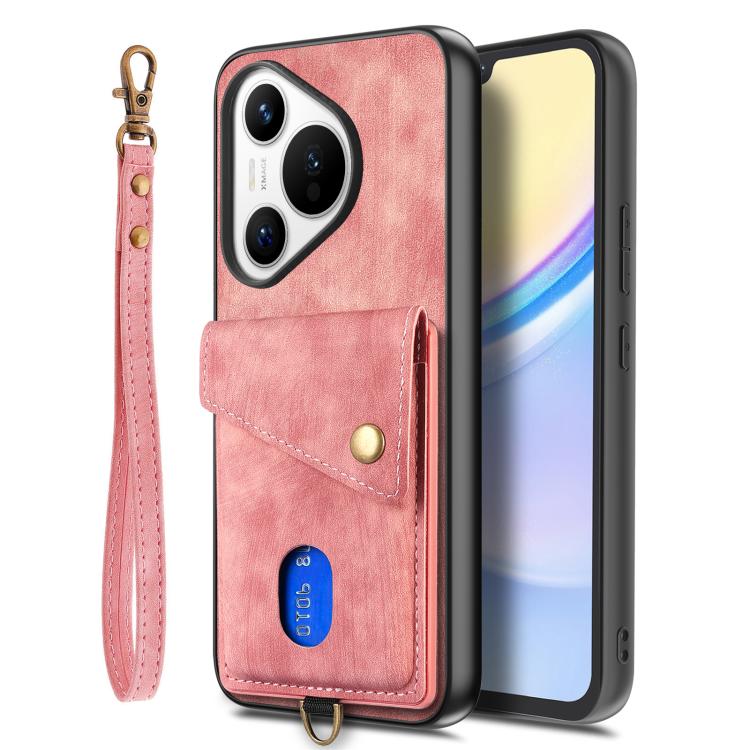For Huawei Pura 70 Retro Card Wallet Fold Leather Phone Case with Strap