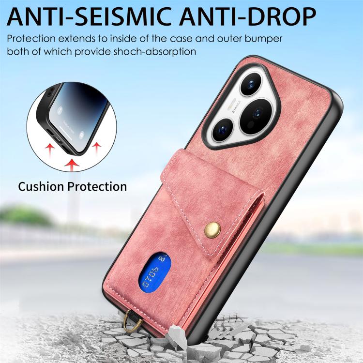 For Huawei Pura 70 Retro Card Wallet Fold Leather Phone Case with Strap