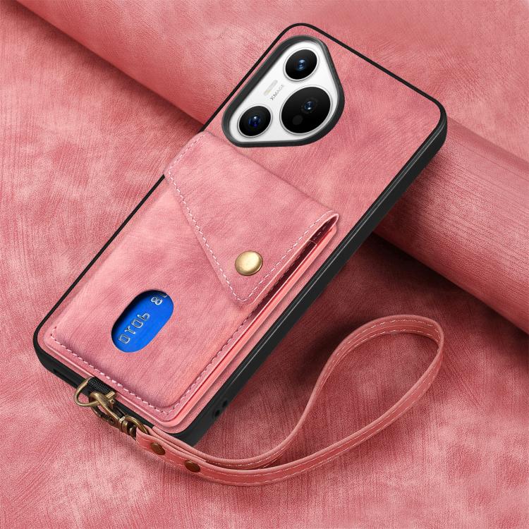For Huawei Pura 70 Retro Card Wallet Fold Leather Phone Case with Strap