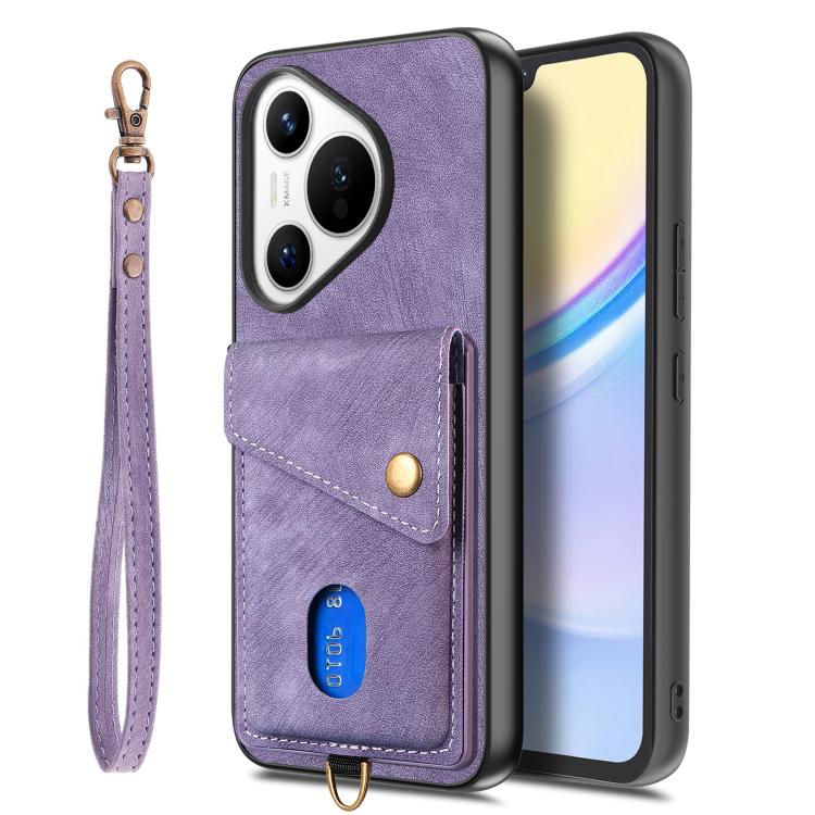 For Huawei Pura 70 Retro Card Wallet Fold Leather Phone Case with Strap