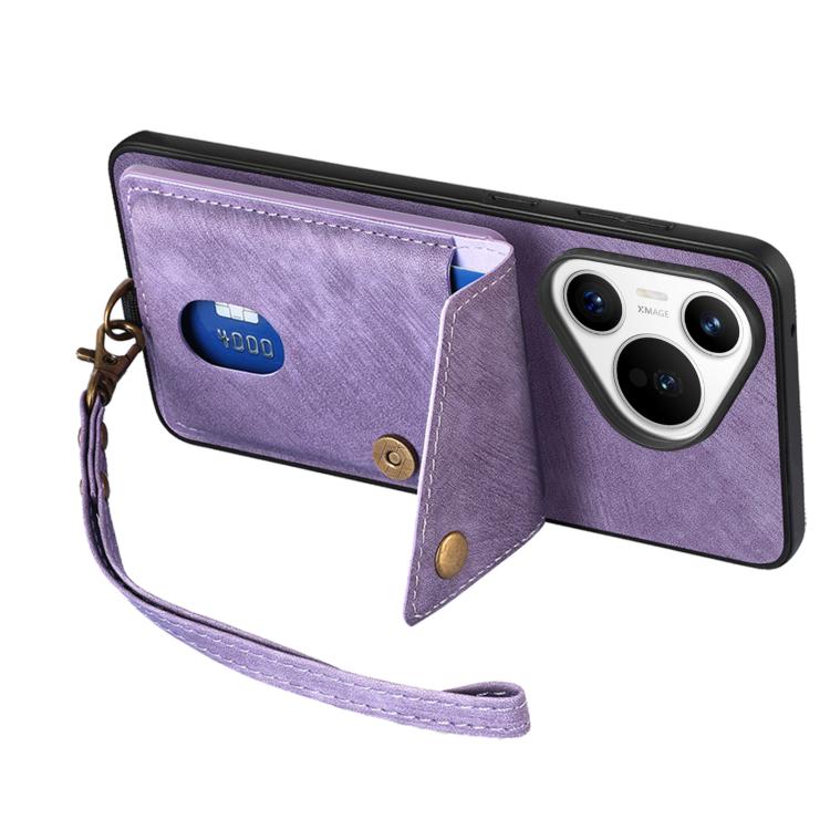 For Huawei Pura 70 Retro Card Wallet Fold Leather Phone Case with Strap
