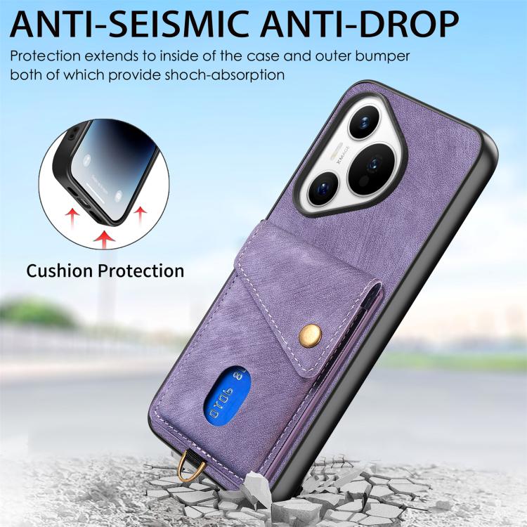 For Huawei Pura 70 Retro Card Wallet Fold Leather Phone Case with Strap