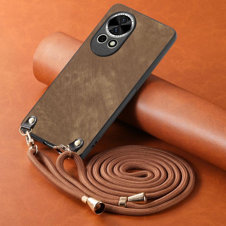 For Huawei P50 Vintage Leather PC Back Cover Phone Case with Crossbody Strap