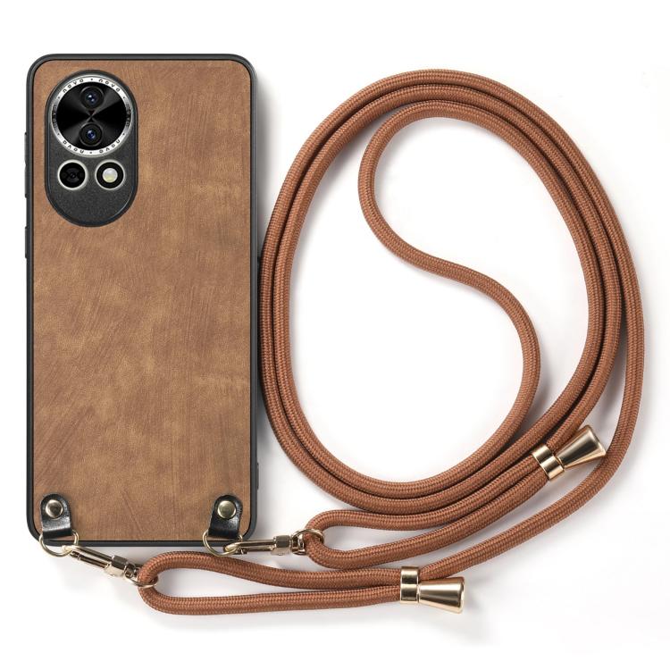For Huawei nova 13 Pro Vintage Leather PC Back Cover Phone Case with Crossbody Strap