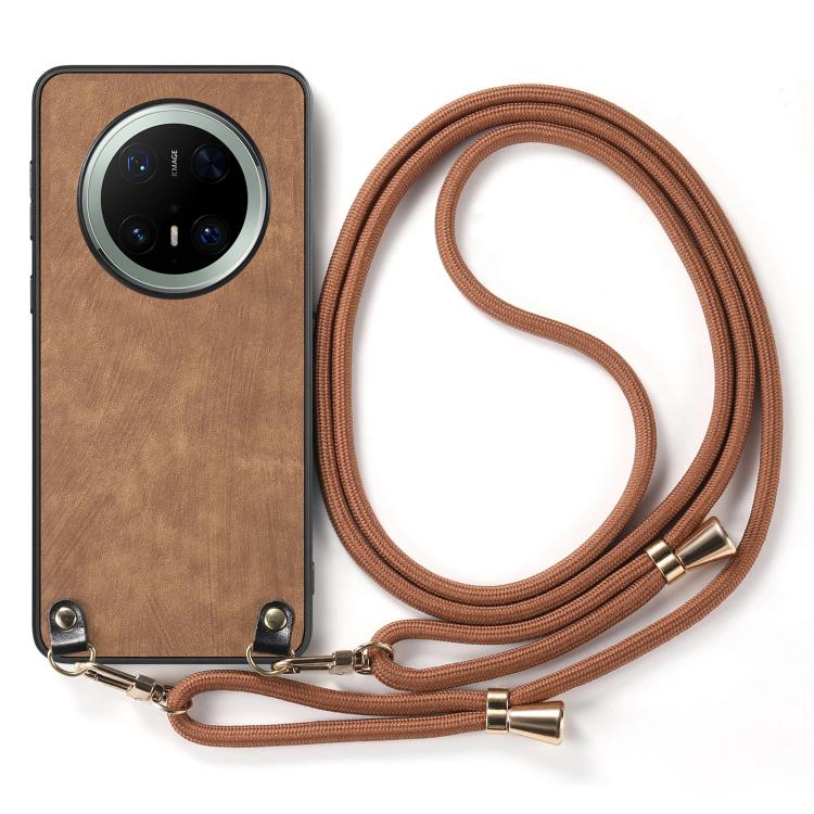 For Huawei Mate 70 Vintage Leather PC Back Cover Phone Case with Crossbody Strap