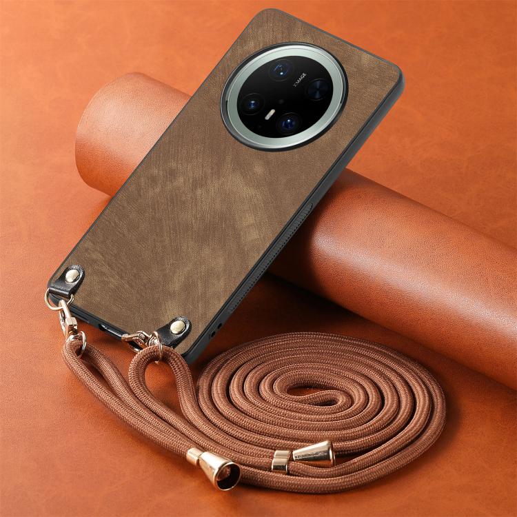 For Huawei Mate 70 Pro+ Vintage Leather PC Back Cover Phone Case with Crossbody Strap