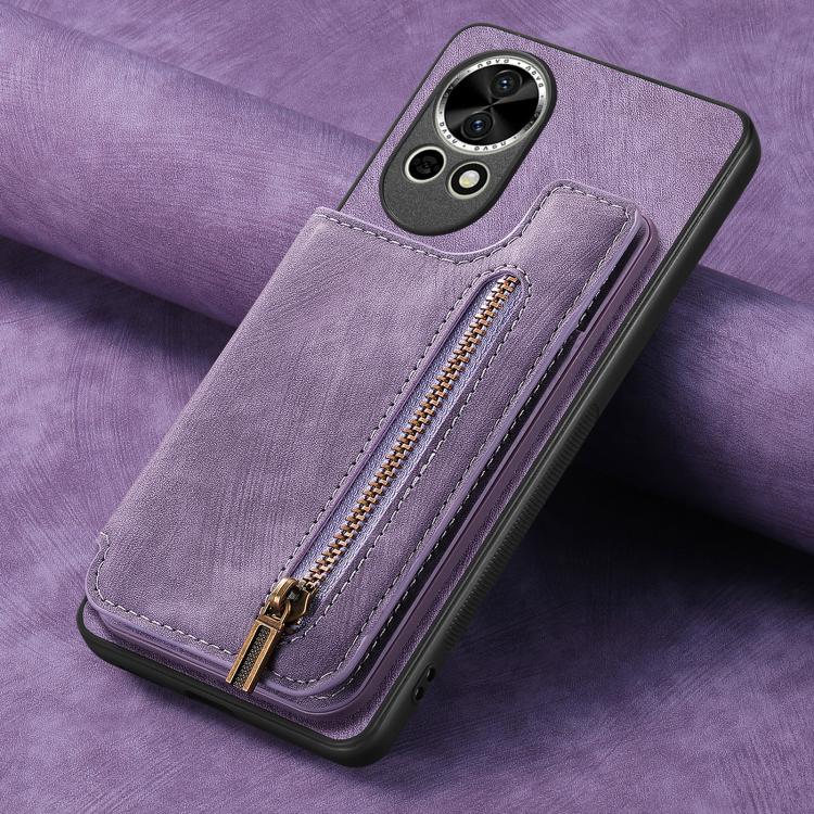 For Huawei nova 12 Retro Leather Zipper Wallet Back Phone Case