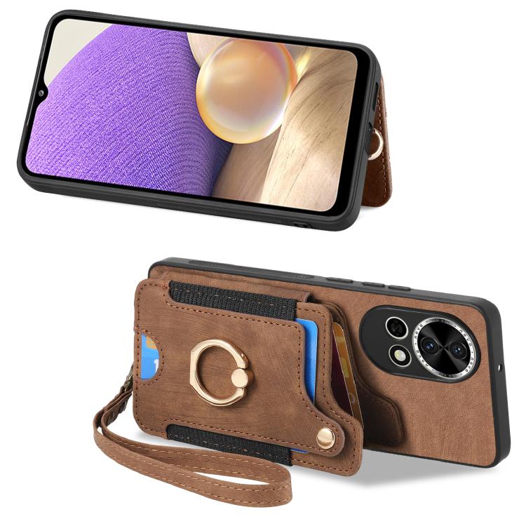 For Huawei P50 Retro Skin-feel Ring Multi-card Wallet Phone Case