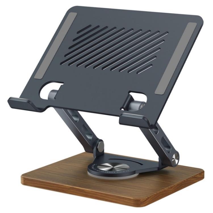 J27 Desktop Foldable Rotating Wooden Base Tablets Laptops Metal Cooling Holder
