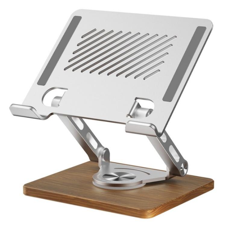 J27 Desktop Foldable Rotating Wooden Base Tablets Laptops Metal Cooling Holder