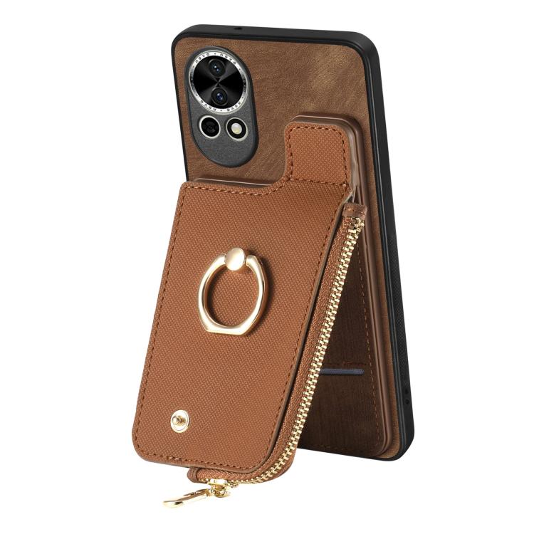 For Huawei nova 13 Cross Leather Ring Vertical Zipper Wallet Back Phone Case