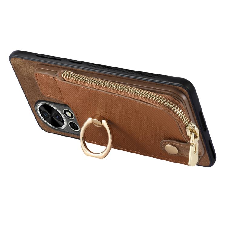 For Huawei nova 13 Cross Leather Ring Vertical Zipper Wallet Back Phone Case