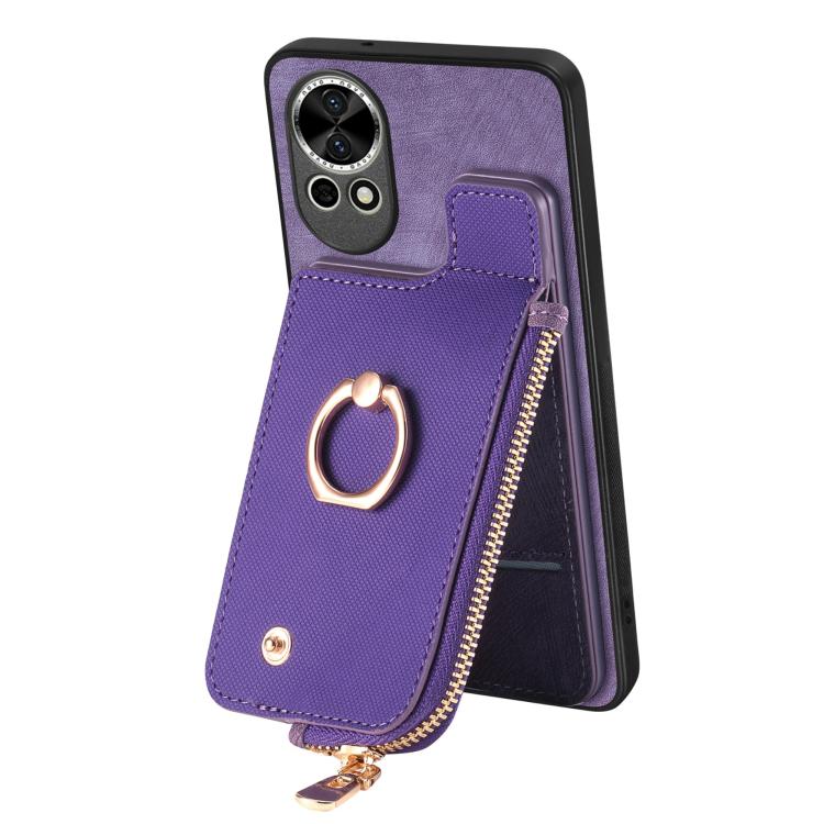 For Huawei nova 12 Pro Cross Leather Ring Vertical Zipper Wallet Back Phone Case