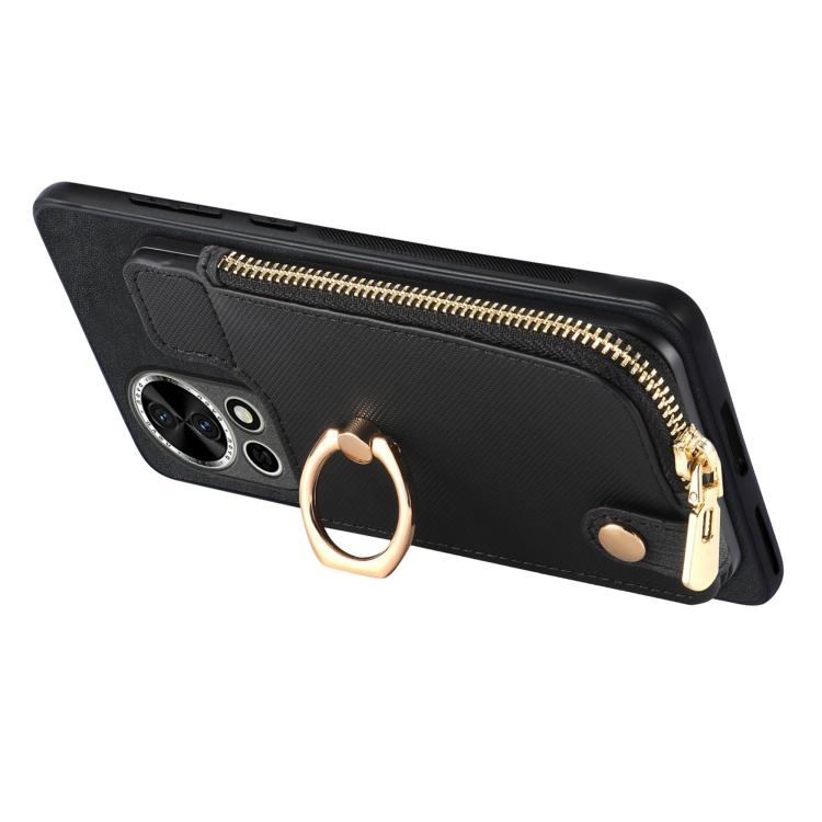 For Huawei Enjoy 60 Cross Leather Ring Vertical Zipper Wallet Back Phone Case