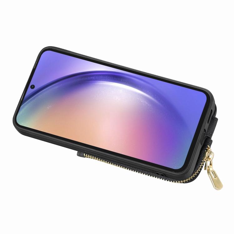 For Huawei P60 Cross Leather Ring Vertical Zipper Wallet Back Phone Case