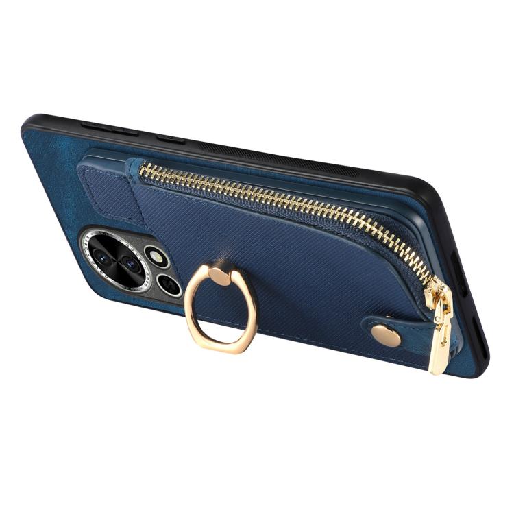 For Huawei P60 Cross Leather Ring Vertical Zipper Wallet Back Phone Case