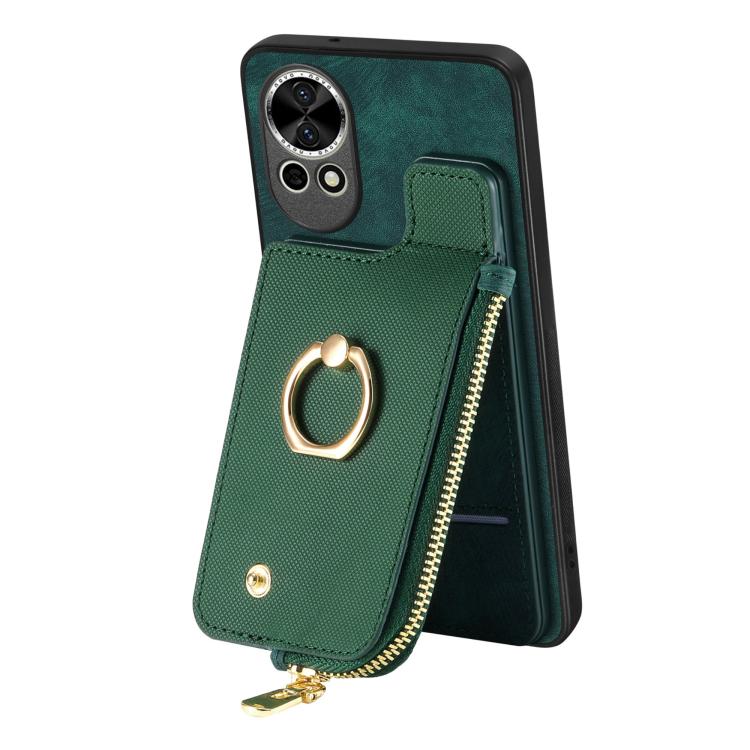 For Huawei nova 8 Cross Leather Ring Vertical Zipper Wallet Back Phone Case