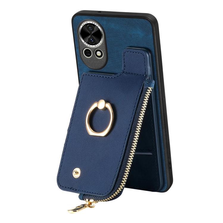 For Huawei P50 Pro Cross Leather Ring Vertical Zipper Wallet Back Phone Case
