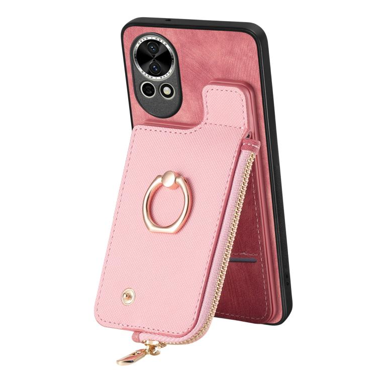 For Huawei P50 Cross Leather Ring Vertical Zipper Wallet Back Phone Case
