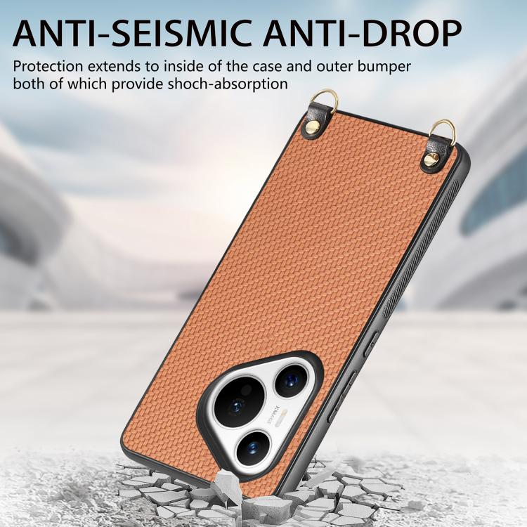 For Huawei Pura 70 Carbon Fiber Texture Leather Back Cover Phone Case with Crossbody Strap