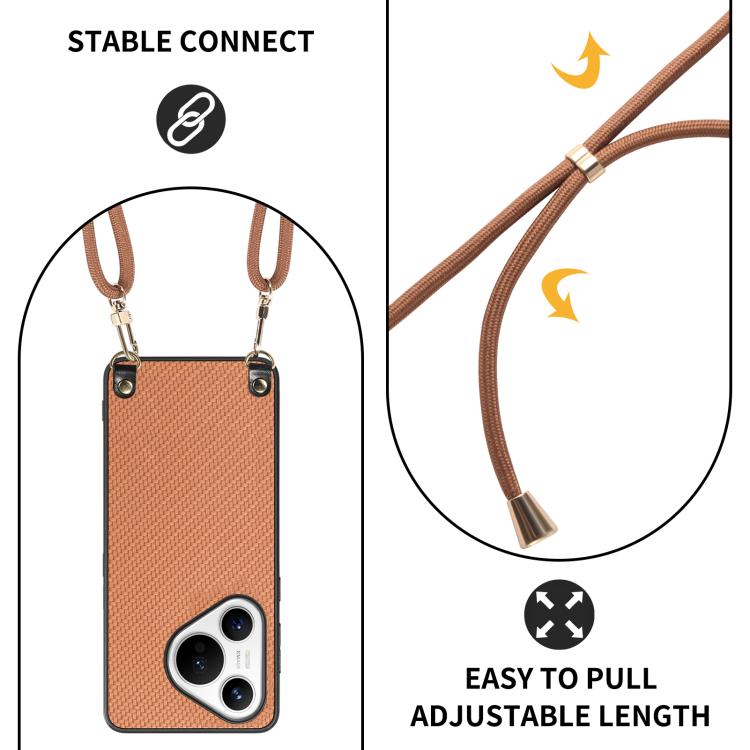For Huawei Pura 70 Carbon Fiber Texture Leather Back Cover Phone Case with Crossbody Strap