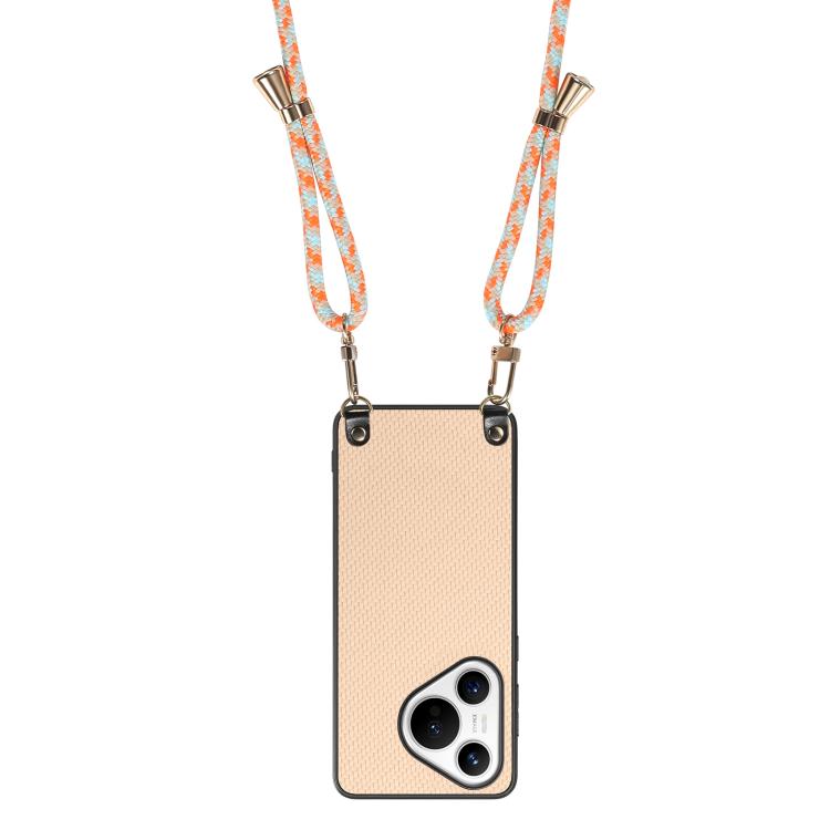 For Huawei Pura 70 Carbon Fiber Texture Leather Back Cover Phone Case with Crossbody Strap