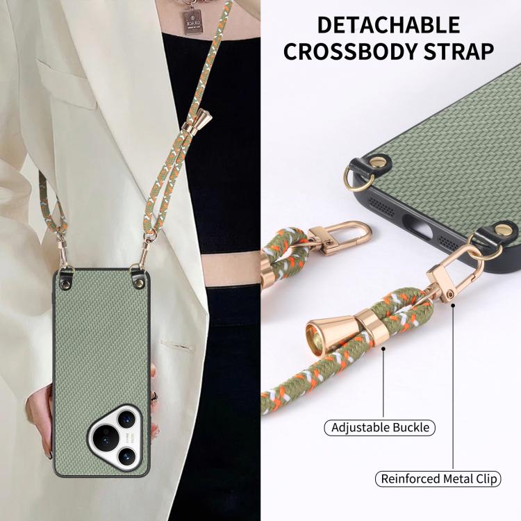 For Huawei Pura 70 Pro+ Carbon Fiber Texture Leather Back Cover Phone Case with Crossbody Strap