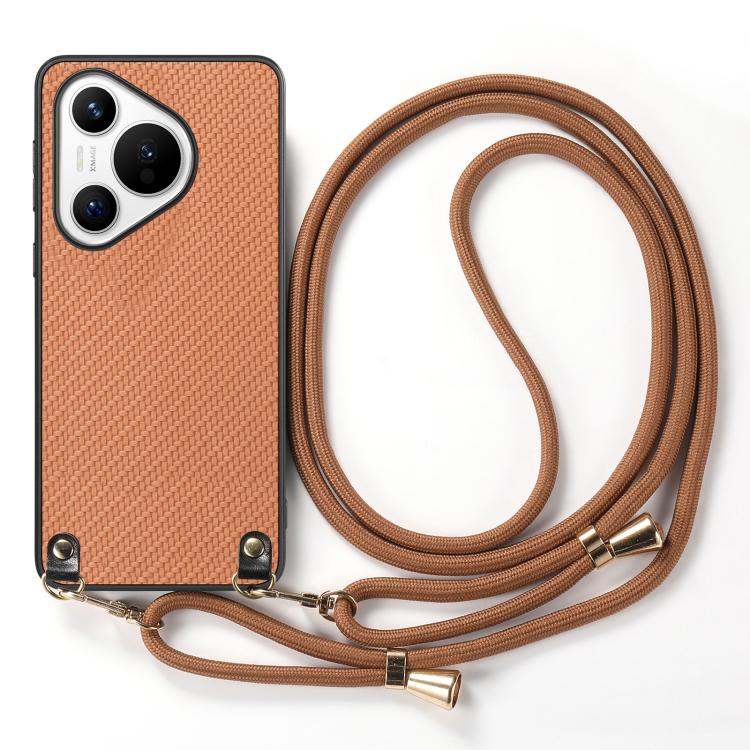 For Huawei Pura 70 Pro+ Carbon Fiber Texture Leather Back Cover Phone Case with Crossbody Strap