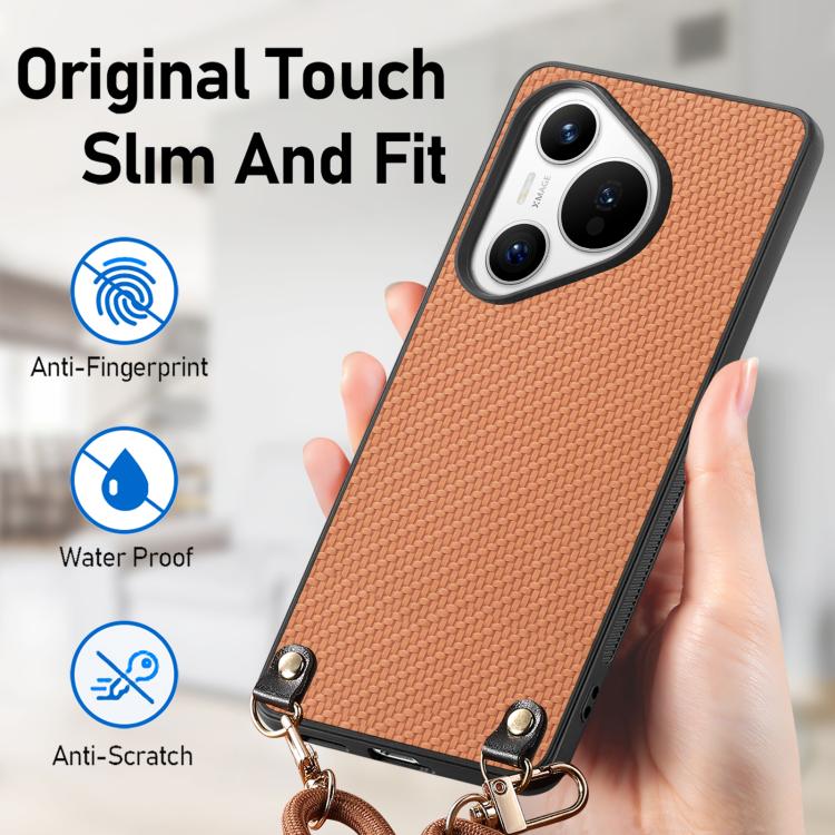 For Huawei Pura 70 Pro+ Carbon Fiber Texture Leather Back Cover Phone Case with Crossbody Strap