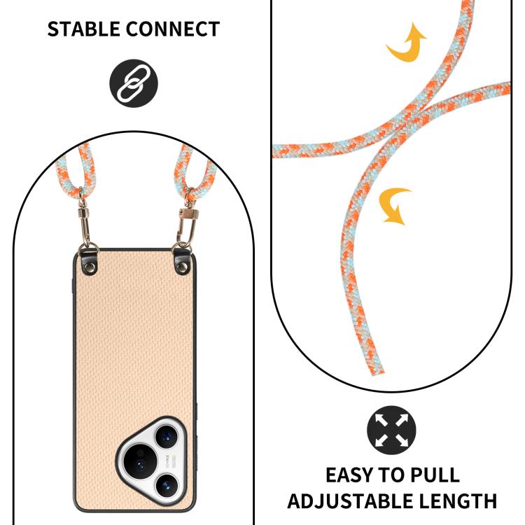 For Huawei Pura 70 Pro+ Carbon Fiber Texture Leather Back Cover Phone Case with Crossbody Strap
