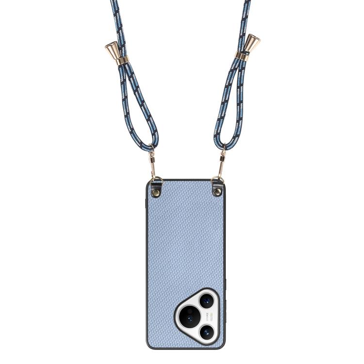 For Huawei Pura 70 Pro+ Carbon Fiber Texture Leather Back Cover Phone Case with Crossbody Strap