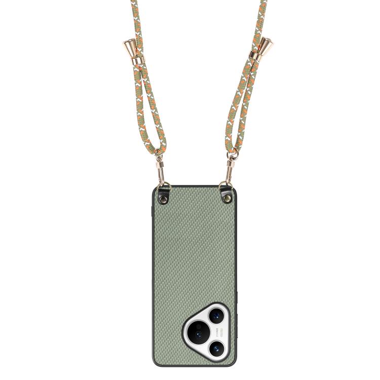 For Huawei Pura 70 Ultra Carbon Fiber Texture Leather Back Cover Phone Case with Crossbody Strap