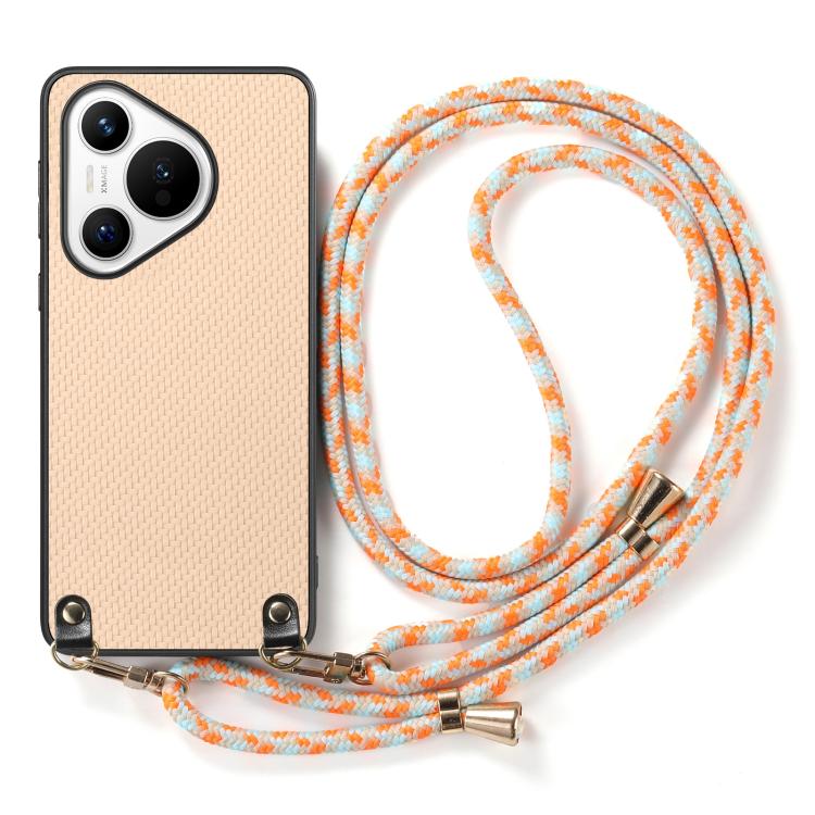 For Huawei Pura 70 Ultra Carbon Fiber Texture Leather Back Cover Phone Case with Crossbody Strap