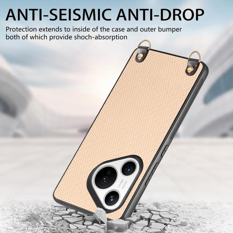 For Huawei Pura 70 Ultra Carbon Fiber Texture Leather Back Cover Phone Case with Crossbody Strap