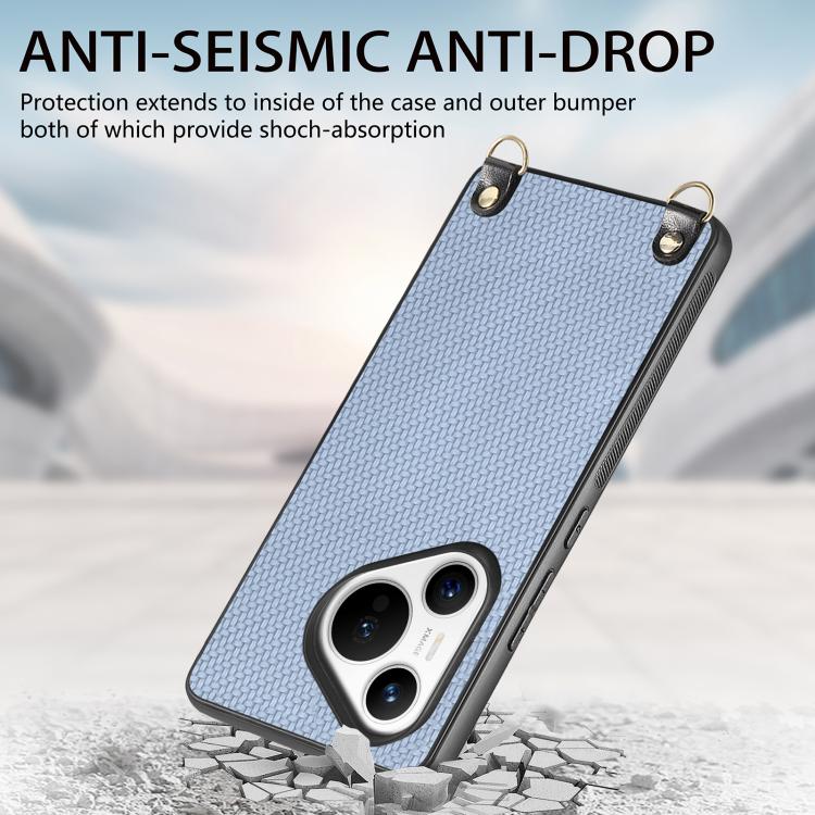 For Huawei Pura 70 Ultra Carbon Fiber Texture Leather Back Cover Phone Case with Crossbody Strap