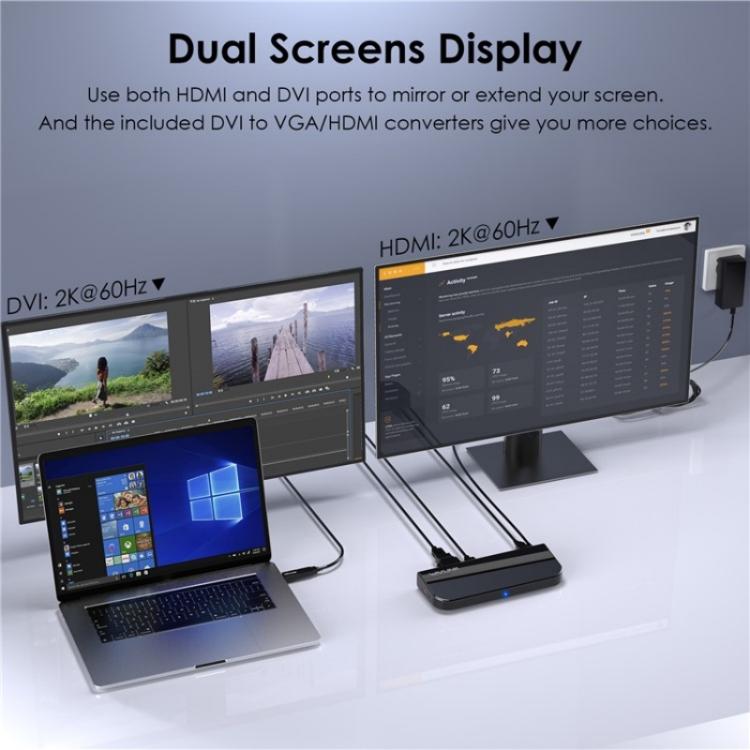 WAVLINK UG49DK1 For Windows Mac Android 13 In 1 USB-C Hub Dual Display Docking Station, Plug:UK Plug