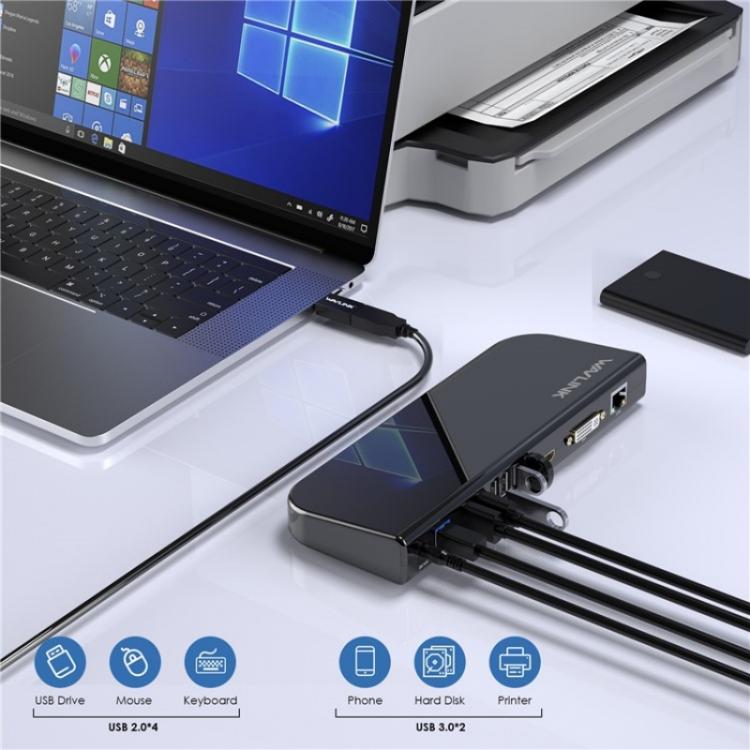 WAVLINK UG49DK1 For Windows Mac Android 13 In 1 USB-C Hub Dual Display Docking Station, Plug:EU Plug