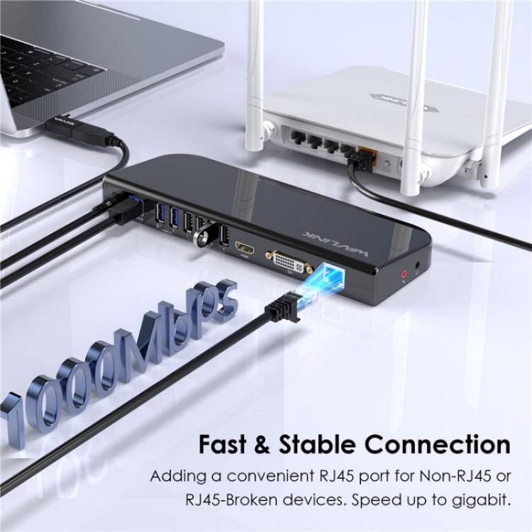 WAVLINK UG49DK1 For Windows Mac Android 13 In 1 USB-C Hub Dual Display Docking Station, Plug:EU Plug