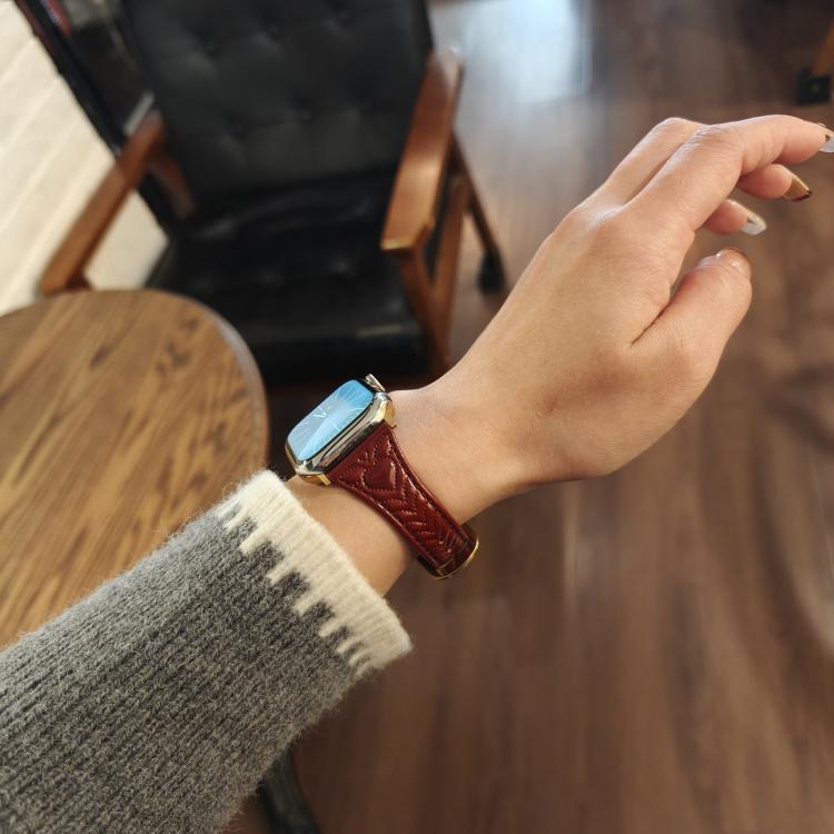 For Apple Watch 42mm / 41mm / 40mm / 38mm Heart-Shaped Embossed Leather Watch Band