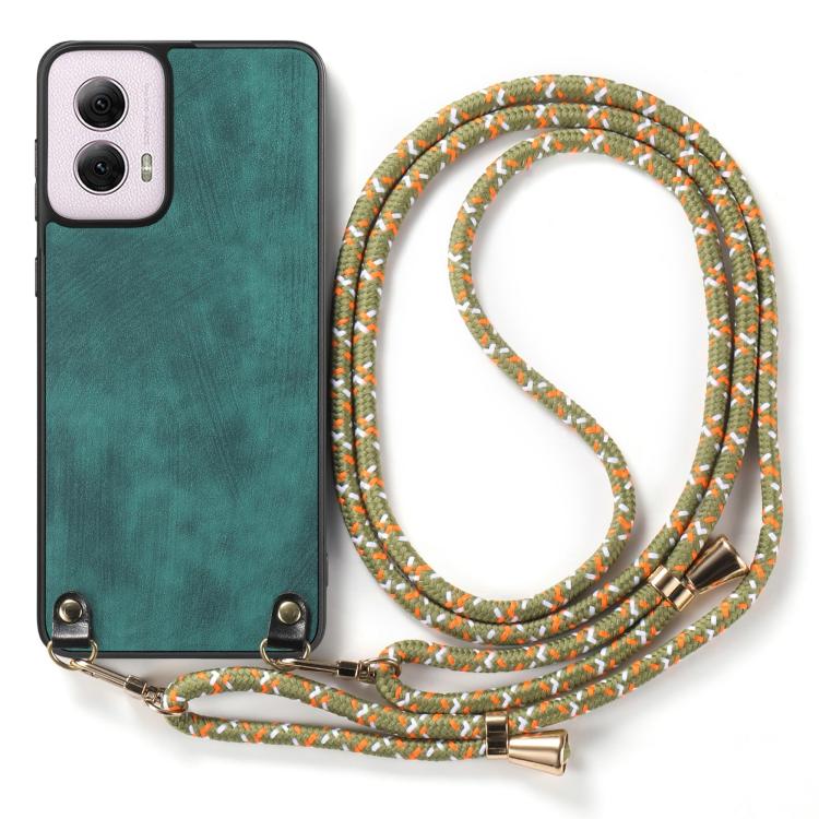 For Motorola Moto G Power 2024 5G Vintage Leather PC Back Cover Phone Case with Crossbody Strap